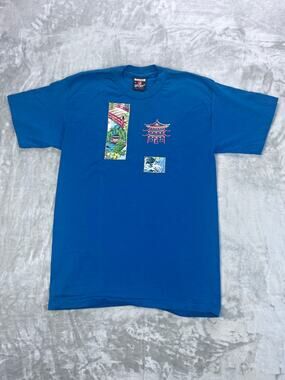 Vtg 90s Signal Sport Japanese Pagoda Embroidered Patch Tee - Medium